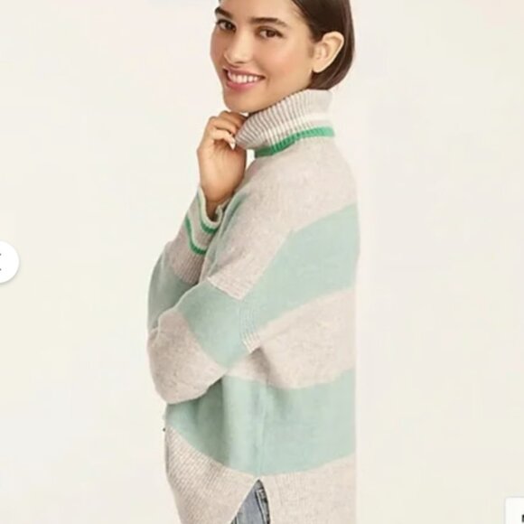 J. Crew Sweater Wool Alpaca Blend Turtleneck Sweater Gray Green Stripe Size XS - Picture 2 of 15